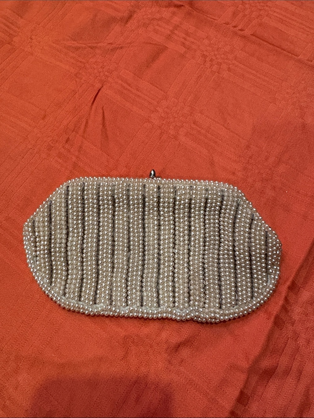 Vintage Hand Beaded Faux Pearl Coin Purse